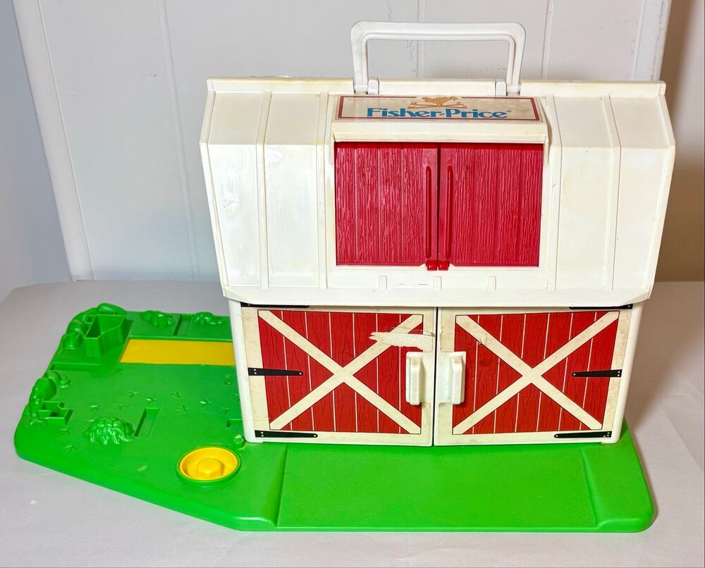 Vtg 1990 Fisher Price Little People PLAY FAMILY FARM BARN ONLY Door Moos